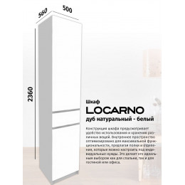 Шкаф распашной "LOCARNO 1" 500*2360*560 (белый/ белый)